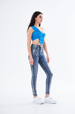 Varaklı Skinny Jean Pantolon