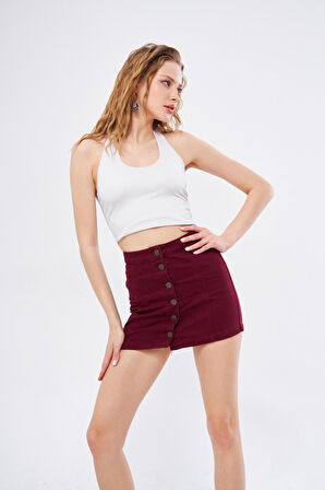 Önden Düğmeli Jean Etek