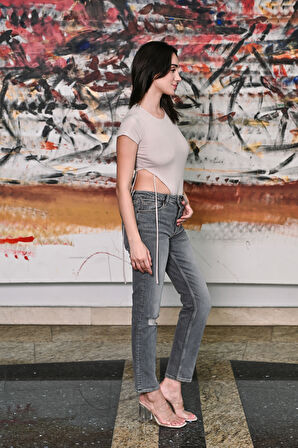 Kutaf Yırtık Detaylı Jean Kadın Pantolon | Rahat Kesim Pantolon | Vintage Pantolon