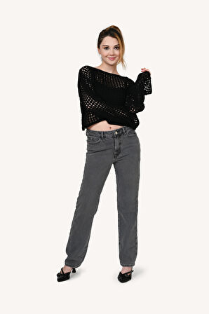 utaf Kadın Yüksek Bel Slim Fit Gri Kot Pantolon - Günlük ve Şık Stil