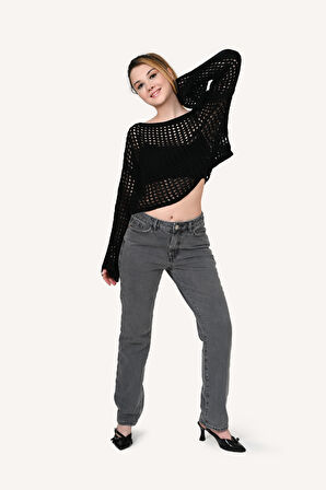 utaf Kadın Yüksek Bel Slim Fit Gri Kot Pantolon - Günlük ve Şık Stil