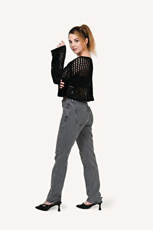 utaf Kadın Yüksek Bel Slim Fit Gri Kot Pantolon - Günlük ve Şık Stil