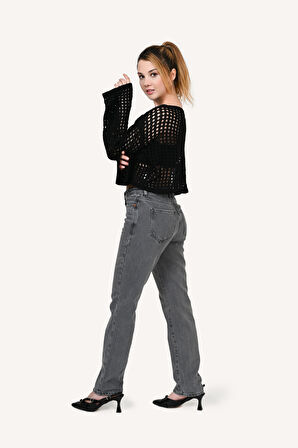 utaf Kadın Yüksek Bel Slim Fit Gri Kot Pantolon - Günlük ve Şık Stil