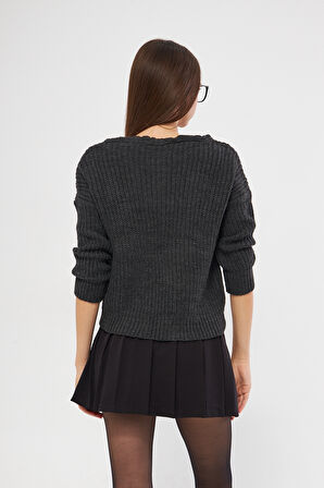 Antrasit Basic V Yaka Triko Hırka