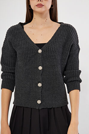 Antrasit Basic V Yaka Triko Hırka