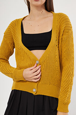 Hardal Basic V Yaka Oversize Triko Hırka