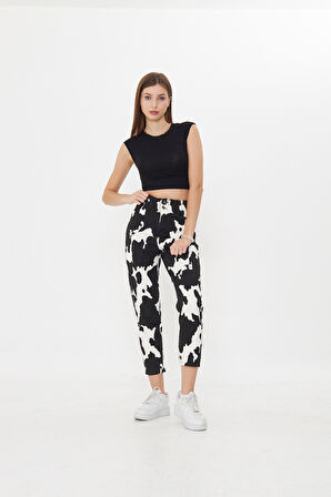 Dalmaçya Desenli Yüksek Bel Mom Jeans