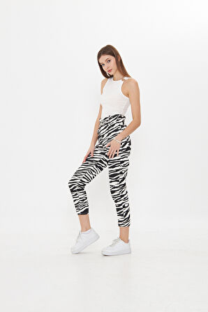 Zebra Desenli Yüksek Bel Mom Jeans