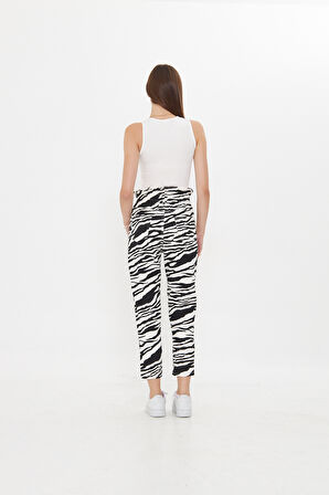 Zebra Desenli Yüksek Bel Mom Jeans