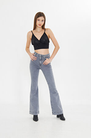 Antrasit ispanyol Yüksek Bel Solmaz Kar Yıkama Kot Pantolon