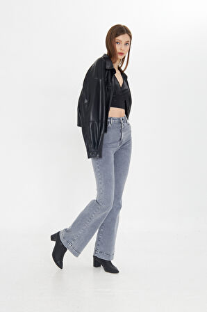 Antrasit ispanyol Yüksek Bel Solmaz Kar Yıkama Kot Pantolon