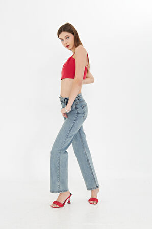 Açık Mavi Yüksek Bel Geniş Paça Bol,salaş Palazzo Jeans