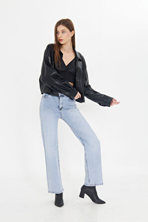 Kadın Dar Kesim Yüksek Bel Düz Paça Kot Pantolon