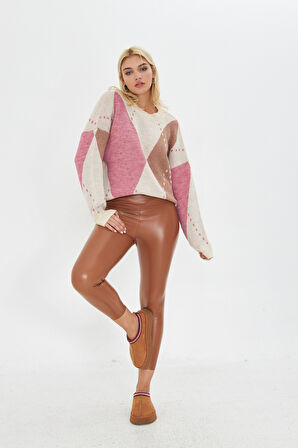 Vizon Deri Görünümlü Parlak Tayt