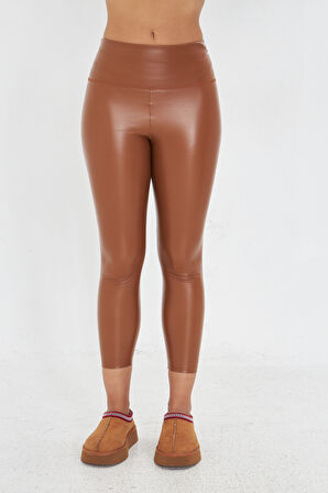 Vizon Deri Görünümlü Parlak Tayt