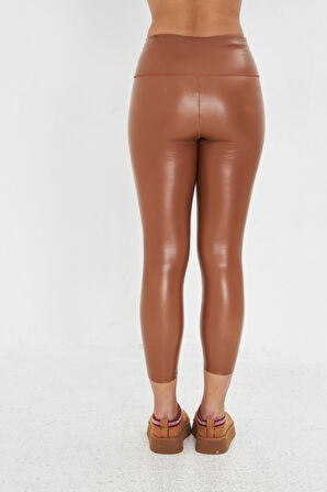 Vizon Deri Görünümlü Parlak Tayt