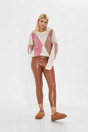 Vizon Deri Görünümlü Parlak Tayt