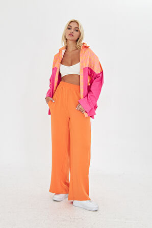 Turuncu Bohem Beli Lastikli Yürüyüş Pantolonu
