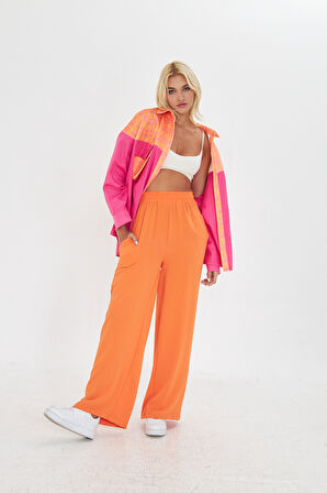 Turuncu Bohem Beli Lastikli Yürüyüş Pantolonu
