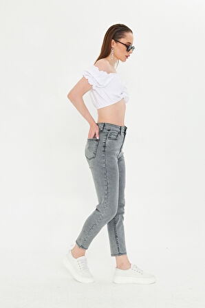 Antrasit Slim Fit Mom Jean