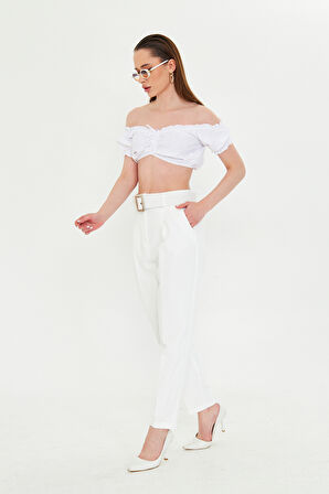 Hardal Yüksek Bel Kemerli Havuç Pantolon