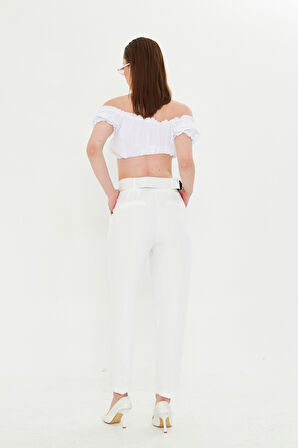 Hardal Yüksek Bel Kemerli Havuç Pantolon