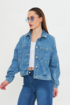 Mavi Yıkamalı Oversize Denim / Kot Ceket