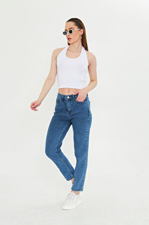 Koyu Mavi Slım Fit Mom Jean