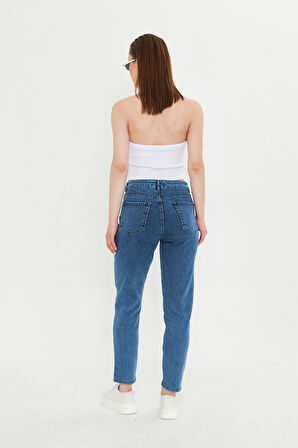 Koyu Mavi Slım Fit Mom Jean