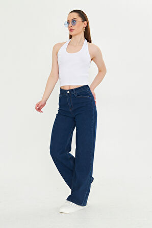 Koyu Lacivert  Yüksek Bel Geniş Paça Bol,salaş Palazzo Jeans