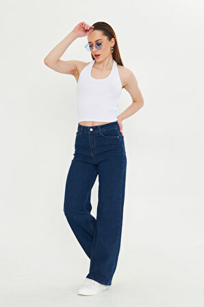 Koyu Lacivert  Yüksek Bel Geniş Paça Bol,salaş Palazzo Jeans