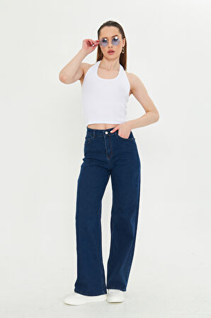 Koyu Lacivert  Yüksek Bel Geniş Paça Bol,salaş Palazzo Jeans