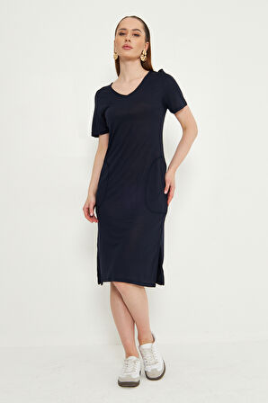 Siyah Penye Kumas Beli Bagcikli Cepli Midi Boy Spor elbise