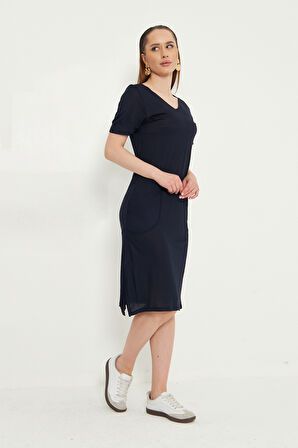 Siyah Penye Kumas Beli Bagcikli Cepli Midi Boy Spor elbise