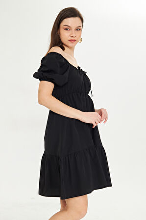 Beli Lastikli Buzgulu Poplin Elbise