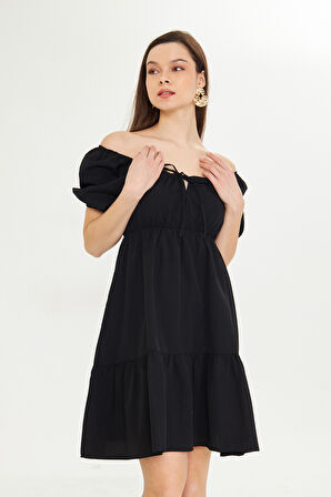 Beli Lastikli Buzgulu Poplin Elbise