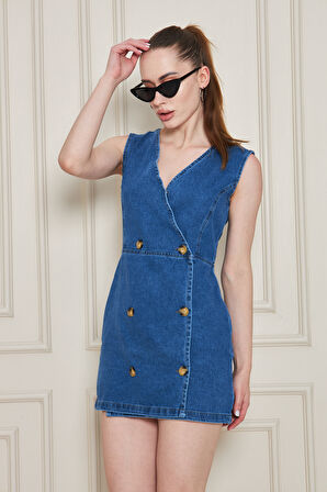 Dugmeli kisa Kot Elbise