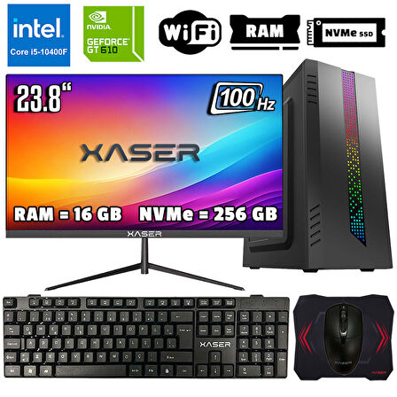 Xaser Xsr1047 i5 10400F 16GB Ram 256GB M.2 NVMe SSD 2GB GT610 Ekran Kartı 23.8" Monitör Masaüstü Ofis Bilgisayarı