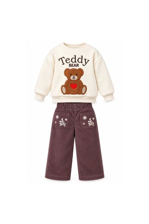 Erkek Çocuk Takım Uzun Kollu Sweatshirt ve Fitilli Kadife Pantolon Set