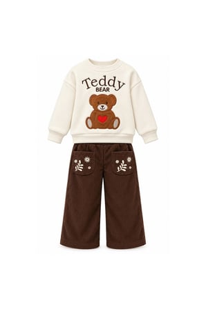 Erkek Çocuk Takım Uzun Kollu Sweatshirt ve Fitilli Kadife Pantolon Set