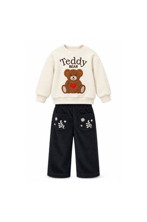Erkek Çocuk Takım Uzun Kollu Sweatshirt ve Fitilli Kadife Pantolon Set