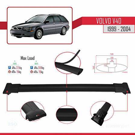 Volvo V40 1999-2004 Arası ile Uyumlu FLY Model Ara Atkı Tavan Barı Siyah 3 Adet