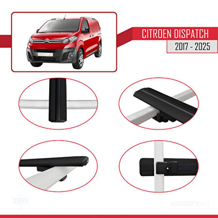 Citroen Dispatch (K0) 2017 ve Sonrası ile Uyumlu BASIC Model Ara Atkı Tavan Barı Siyah 2 Adet