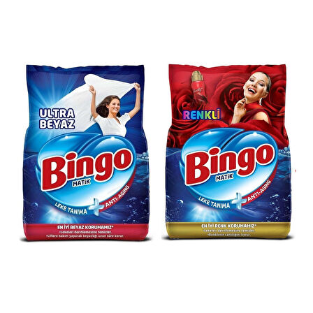 Bingo Matik Ultra Beyaz 4 kg + Renkli 4 kg Toz Çamaşır Deterjanı 2 li Set