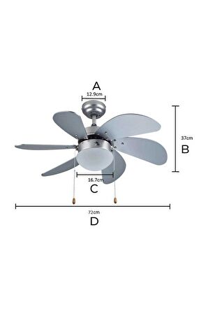 Kcf282 60w Silver 6 Kanatlı Avizeli Tavan vantilatörü