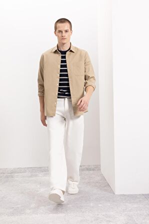 DeFacto Regular Fit Polo Yaka Gabardin Uzun Kollu Gömlek A5383AX24AUBG801