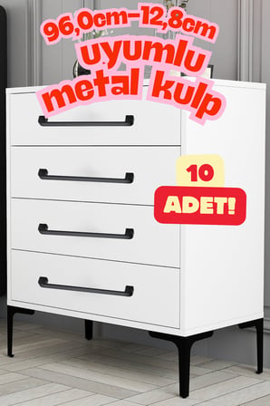 10 Adet Radius Siyah Metal Mobilya Kulpu 96 mm / 9,6 cm Uyumlu Modern Mutfak Dolabı Çekmece Kulbu