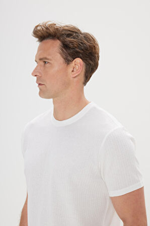 Slim Fit Dar Kesim %100 Pamuk Armürlü Bisiklet Yaka Tişört