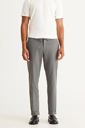 Slim Fit Dar Kesim Beli Bağlamalı Desenli Esnek Pantolon