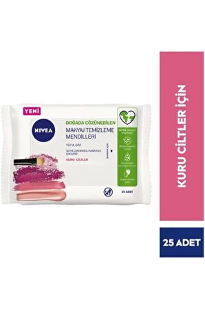 Nivea 3'ü 1 Arada Makyaj Temizleme Mendili, Suya Dayanıklı Makyajı Çıkarır, Kuru Cilt, Yüz Ve Göz, 25adet